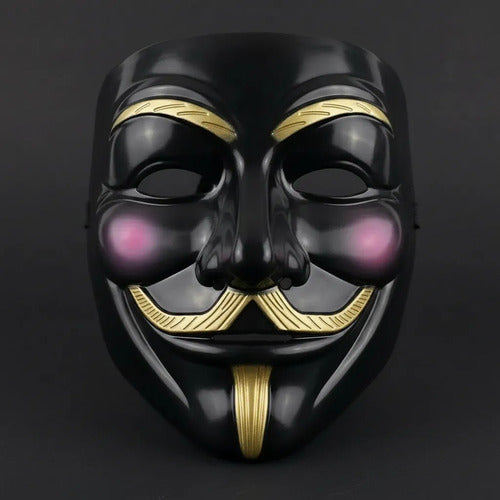 Máscara V De Vendetta Anonymous Halloween Negra Dorada Disponible