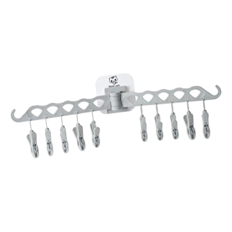 Tendedero Plegable Adhesivo para Ropa con Ganchos