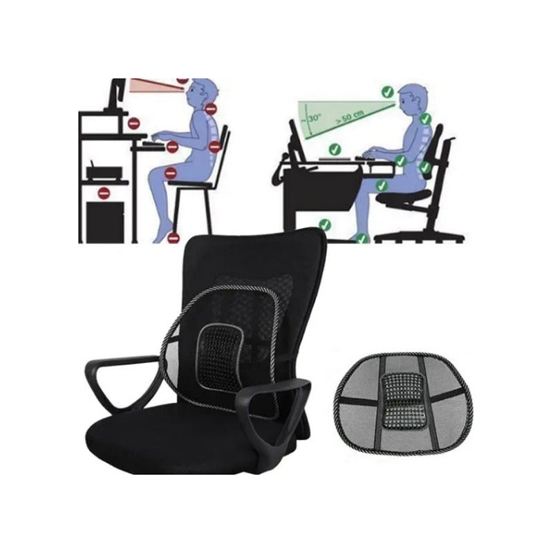 Soporte Lumbar Ergonómico para Oficina y Auto - Color Negro