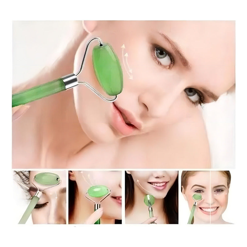 Masajeador Facial Rodillo Jade + esponjilla silicona (obsequio)