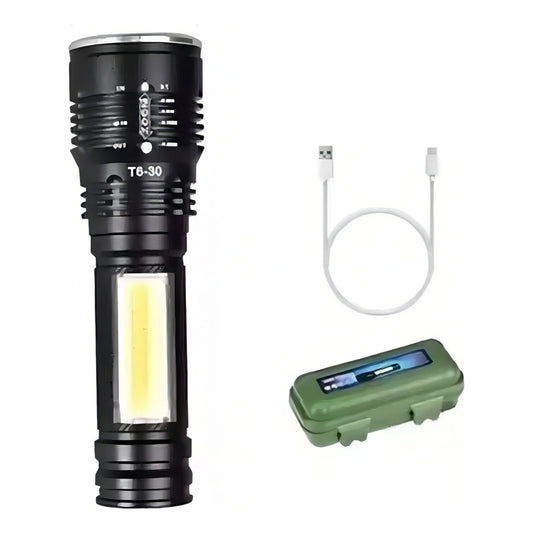 Linterna Recargable Táctica con Zoom y Luz de Colores