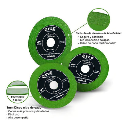 Disco de Corte Diamante para Vidrio y Mármol 115mm Verde