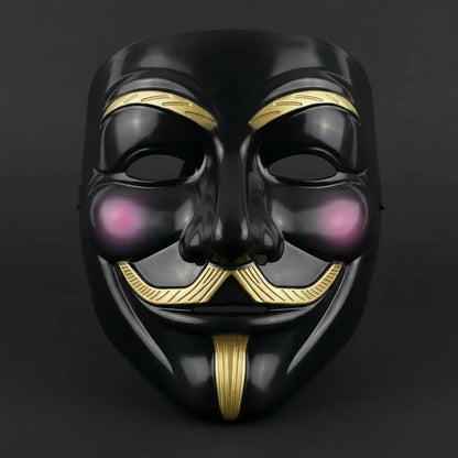 Máscara V De Vendetta Anonymous Halloween Negra Dorada Disponible