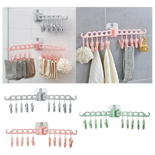 Tendedero Plegable Adhesivo para Ropa con Ganchos