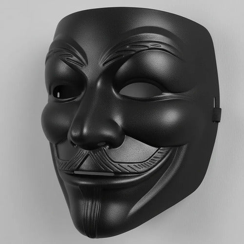 Máscara V De Vendetta Anonymous Disfraz Halloween Negra Negro