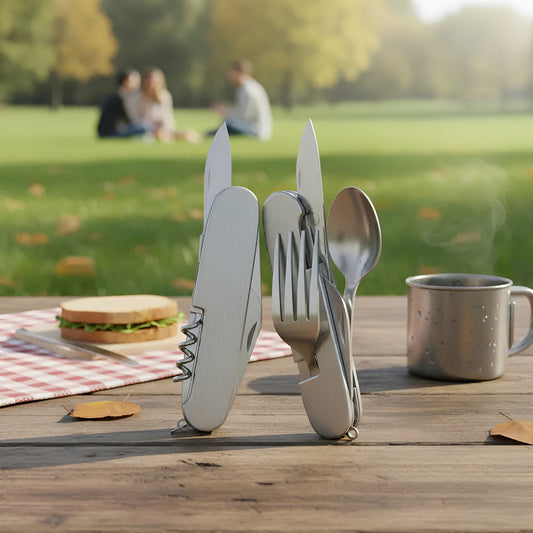 Navaja Multiuso de Camping con Cubiertos Plateados