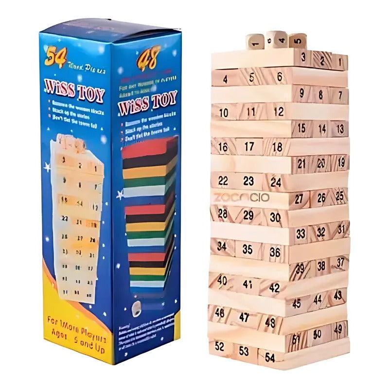 Juego de Torre de Madera 54 Piezas - Diversión en Familia