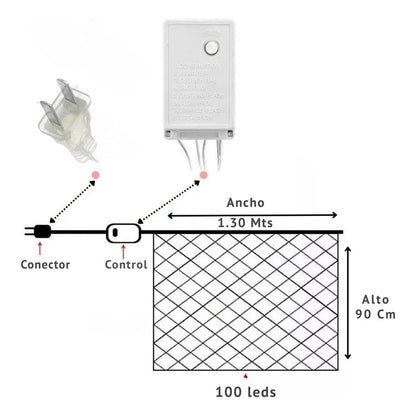 Malla de 100 Luces LED Decorativas para Navidad - 1.3 Metros
