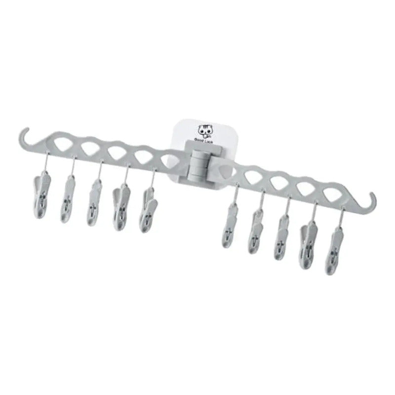 Tendedero Plegable Adhesivo para Ropa con Ganchos