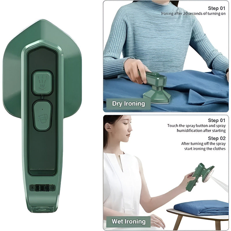 Plancha Portátil A Vapor Viajera Mini Verde para Ropa