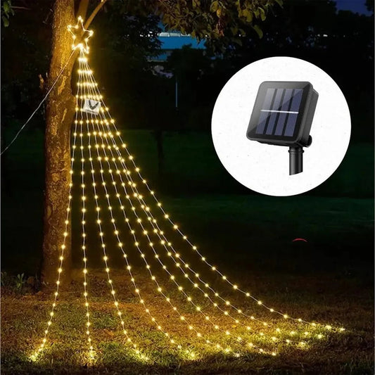 Luces Cascada Solar 2m con Estrella Amarillo para Decoración