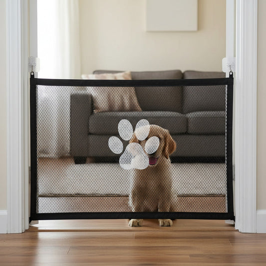 Puerta de Seguridad para Mascotas y Bebés - Malla Negra