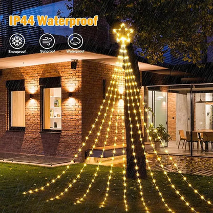 Luces Cascada Solar 2m con Estrella Amarillo para Decoración