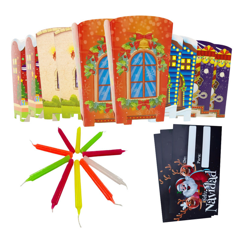 Combo Navideño: 10 Faroles, 10 Velas y 5 Tarjetas Surtidas