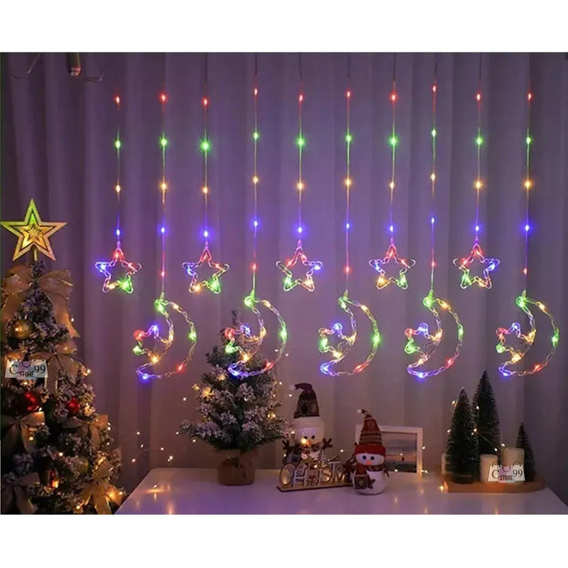Cortina de Luces de Navidad Lunas y Estrellas 3m Multicolor