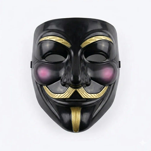 Máscara V De Vendetta Anonymous Halloween Negra Dorada Disponible