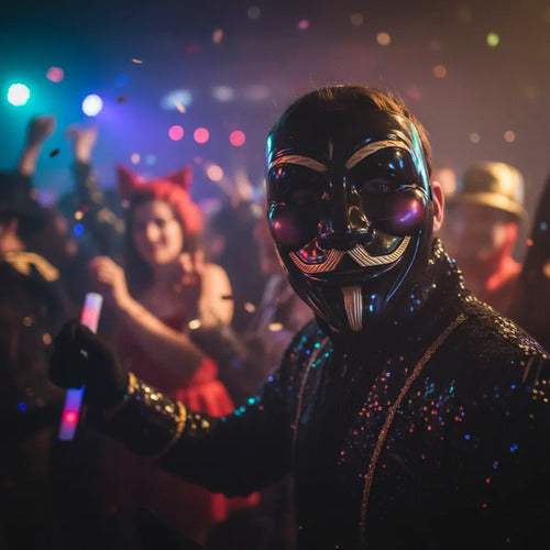 Máscara V De Vendetta Anonymous Halloween Negra Dorada Disponible