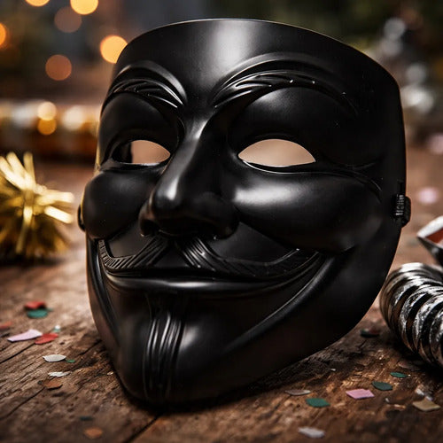 Máscara V De Vendetta Anonymous Disfraz Halloween Negra Negro