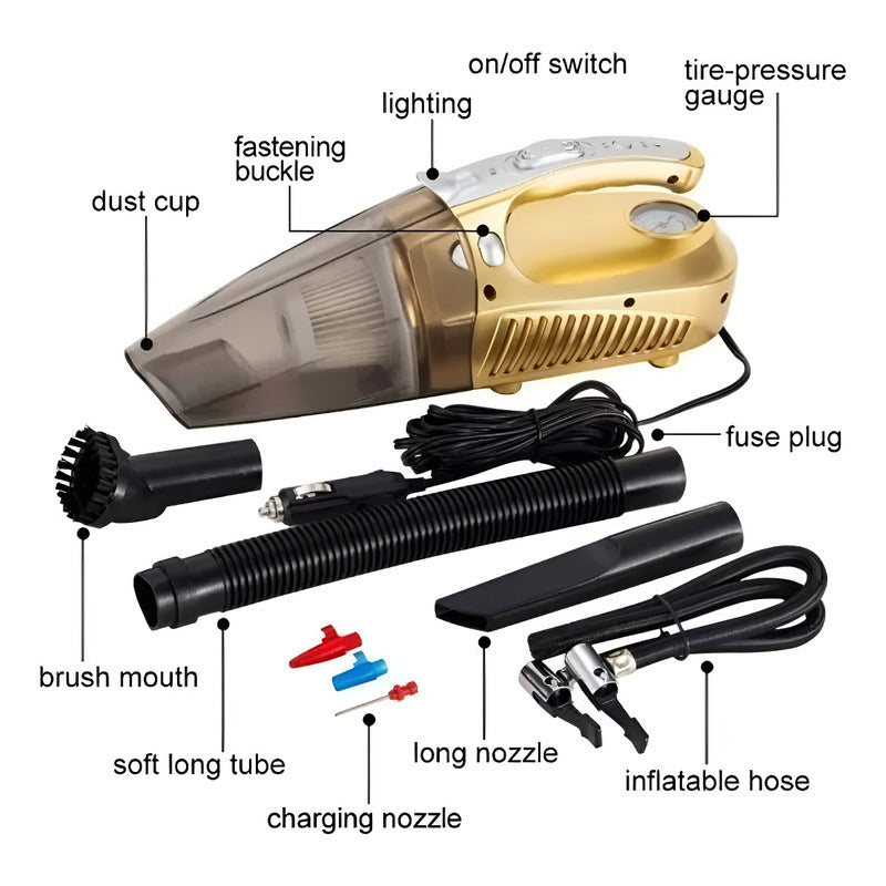 Aspiradora 4 en 1 para Carro con Compresor y Linterna 110V