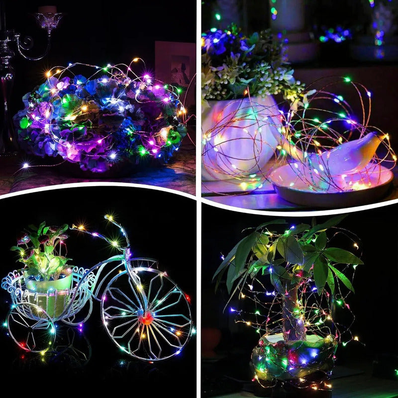 Luces Decorativas de Alambre de 10 m con Panel Solar para Navidad