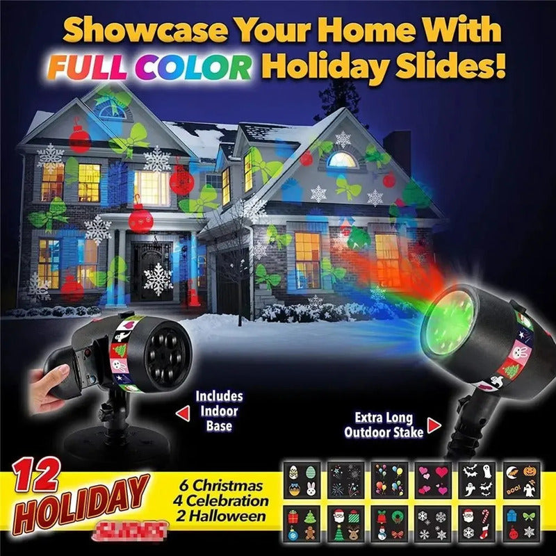 Proyector de Luces Navideñas y Festivas con 12 Diapositivas