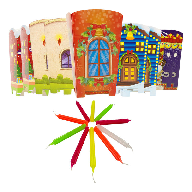 Combo Navideño: 10 Faroles, 10 Velas y 5 Tarjetas Surtidas