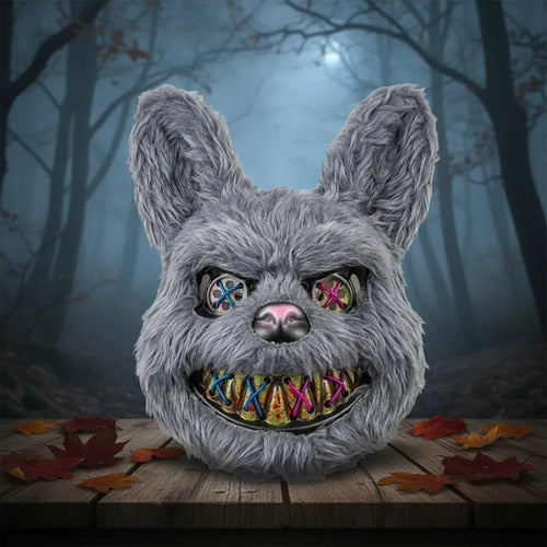 Máscara Conejo Led Asesino Terror Halloween Disfraz Gris Oscuro