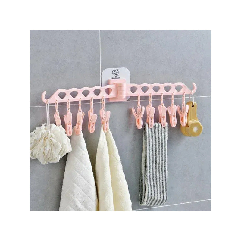 Tendedero Plegable Adhesivo para Ropa con Ganchos
