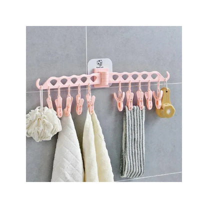Tendedero Plegable Adhesivo para Ropa con Ganchos
