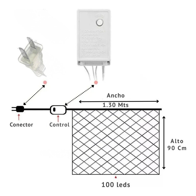 Malla de 100 Luces LED Decorativas para Navidad - 1.3 Metros