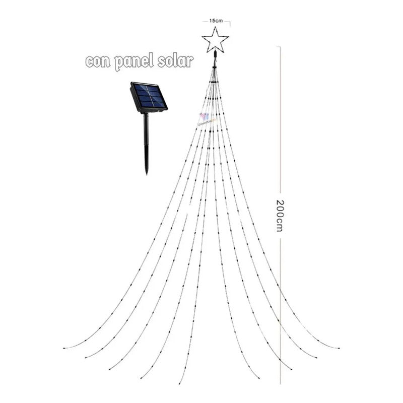 Luces Cascada Solar 2m con Estrella Amarillo para Decoración