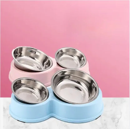 Comedero Doble Antideslizante Para Perros Y Gatos Con Tazones De Acero Inoxidable