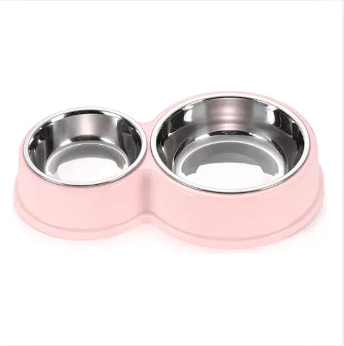 Comedero Doble Antideslizante Para Perros Y Gatos Con Tazones De Acero Inoxidable