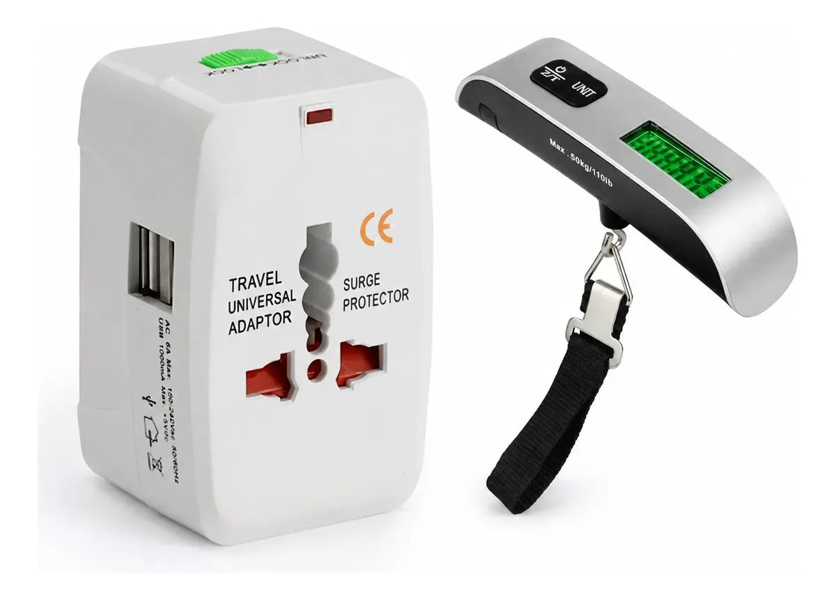 Combo Viajero Báscula Equipaje Y Adaptador Universal