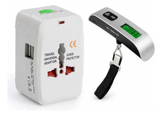 Combo Viajero Báscula Equipaje Y Adaptador Universal