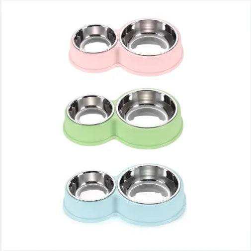 Comedero Doble Antideslizante Para Perros Y Gatos Con Tazones De Acero Inoxidable