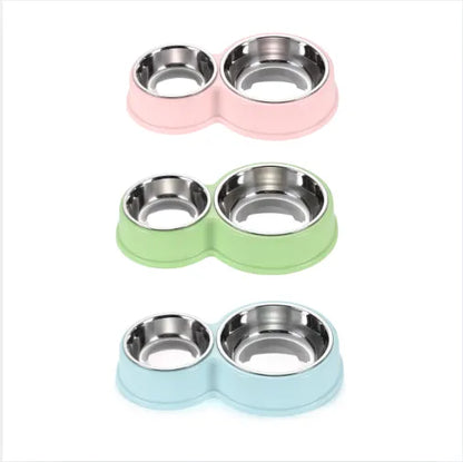 Comedero Doble Antideslizante Para Perros Y Gatos Con Tazones De Acero Inoxidable
