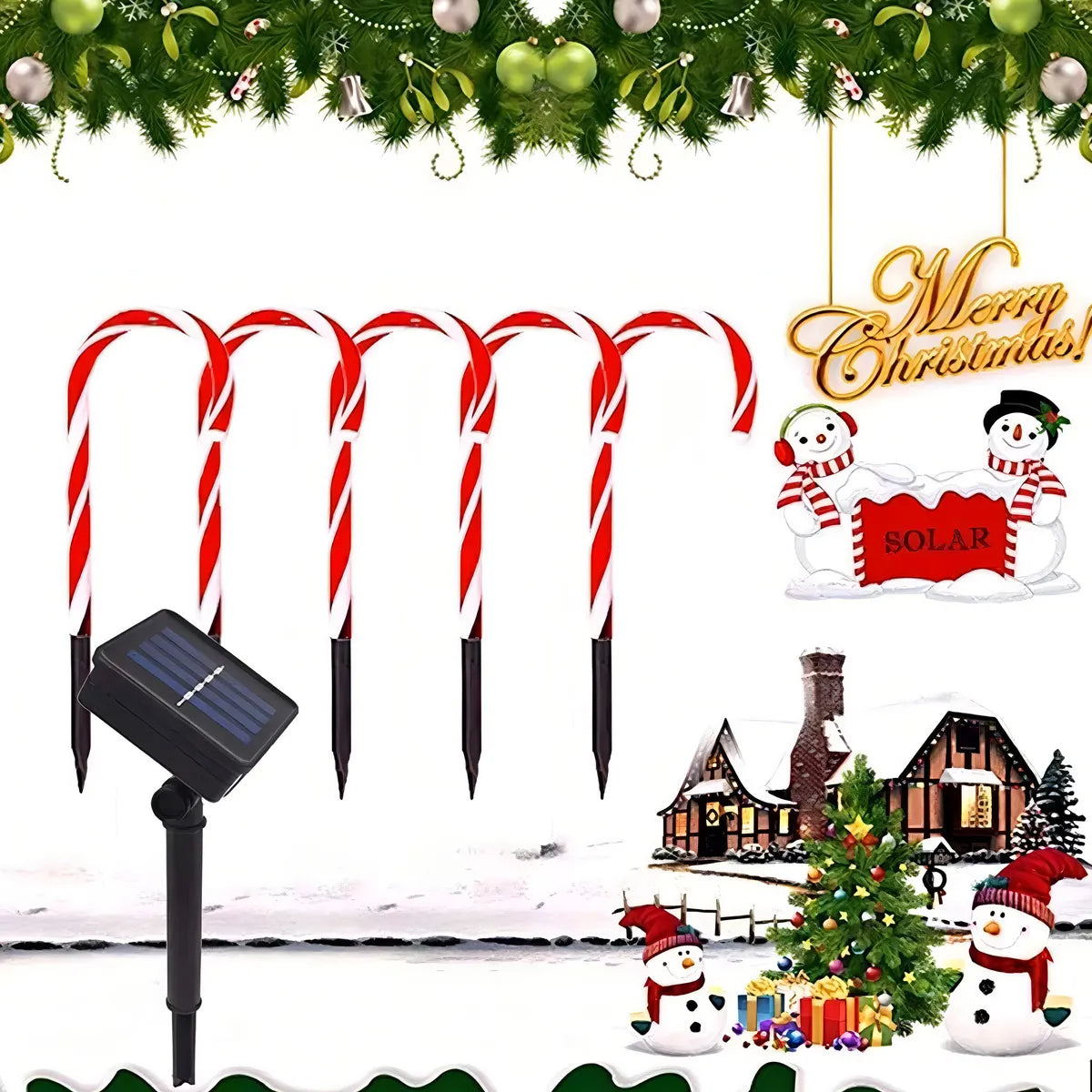 Bastones Navideños Luces Solares Decorativas Jardín