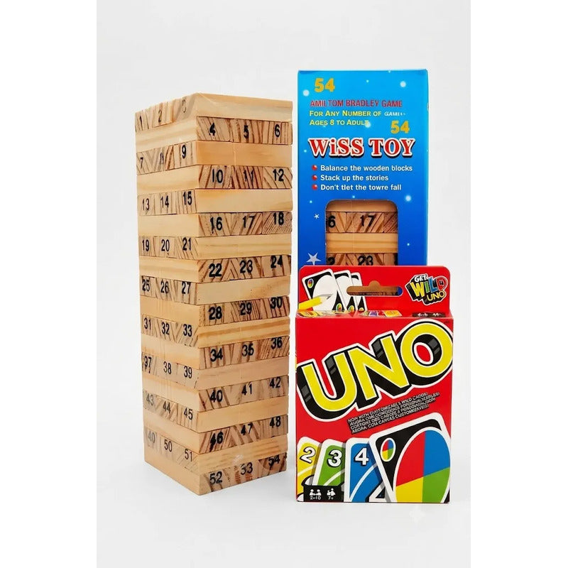 Combo de Cartas Uno y Jenga Juego Familiar