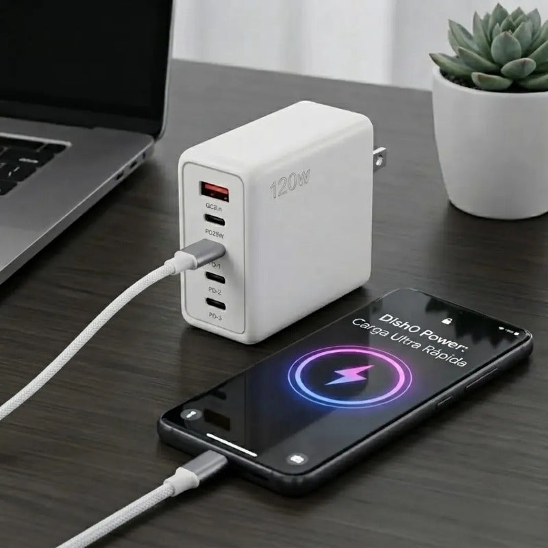 Cargador Multipuerto 5 en 1 + Cable USB-C a USB-C de 1 Metro