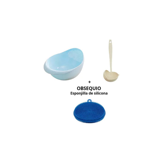 Combo Colador Tazón y Cucharón Filtrador + Esponja obsequio