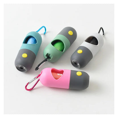 Dispensador Portátil De Bolsas Para Paseo De Perros con linterna