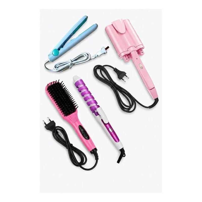 Combo Rizador de Cabello Ondas Sirena y Cepillo Alisador