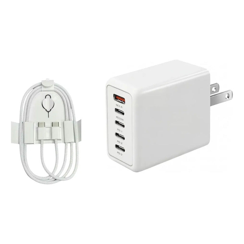 Cargador Multipuerto 5 en 1 + Cable USB-C a USB-C de 1 Metro