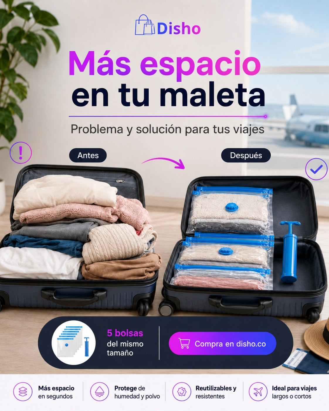 Kit 5 bolsas al vacío con bomba de succión