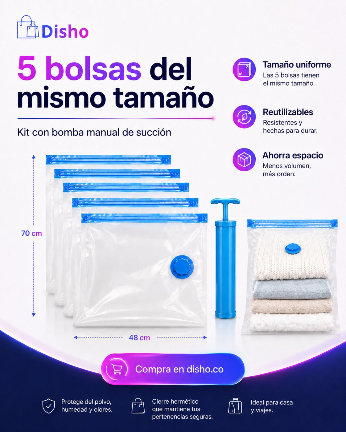Kit 5 bolsas al vacío con bomba de succión