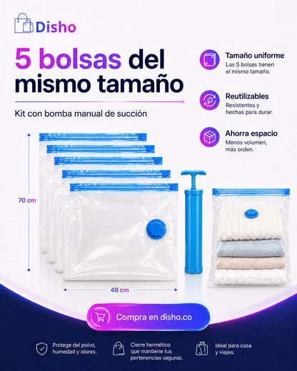 Kit 5 bolsas al vacío con bomba de succión