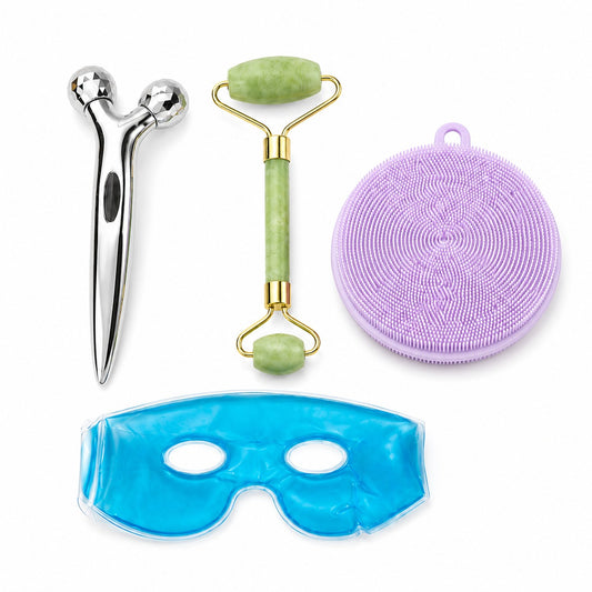 Kit Masaje 3D + Rodillo Jade + Antifaz Frío + Esponja Regalo
