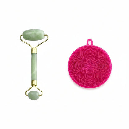 Masajeador Facial Rodillo Jade + esponjilla silicona (obsequio)