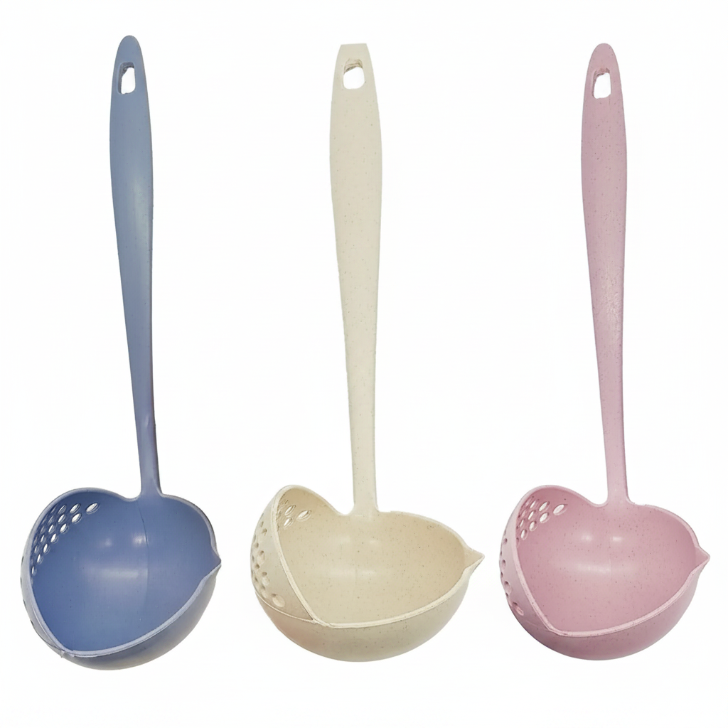 Cucharón Colador De Plástico Cocina Beige Multifuncional